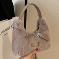 Chic light purple faux fur handbag with PU leather straps and Love Every Day label - Brown
