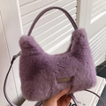 Plush purple crossbody faux fur bag with love label and elegant matching handles - Purple