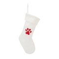 Calza natalizia in maglia bianca con ricamo a zampa di gatto rossa e asola per appenderla - Bianco (Impronta di Zampa Rossa)