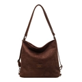 Grande borsa a tracolla retrò in pelle scamosciata testa di moro con etichetta fashion in metallo - caffè
