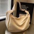 Bolso bandolera de pana beige de gran capacidad con correa ajustable de diseño minimalista - Estilo Pana / Blanco Roto
