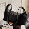 Black crescent underarm bag in suede and smooth leather with golden hardware - Black