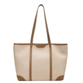 Bolso tote crema minimalista con correas marrones y esquinas reforzadas resistentes - Blanco Roto