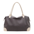 Dark grey corduroy tote bag with off-white faux leather straps and base corners - Gray