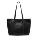 Bolso tote grande negro con costuras blancas en contraste y asas dobles finas - Negro