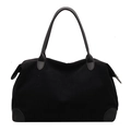 Large black corduroy tote bag with faux leather trim and spacious commuter design - Black