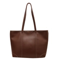 Bolso tote marrón de gran capacidad en cuero con costuras blancas y asas largas - Marrón