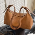 Brown suede underarm shoulder bag with stitching design and gold metal zipper - Khaki