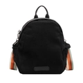 Minimalist black corduroy backpack with vibrant colorful striped shoulder straps - Black