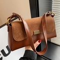 Brown vintage suede patchwork shoulder bag with golden hardware and strap details - Tan