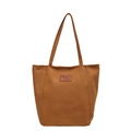 Bolso tote de lona marrón para mujer con parche de cuero y correas largas de hombro - Marrón