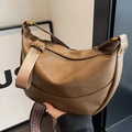 Brown faux leather crescent bag with litchi texture and dual stylish shoulder straps - Tan