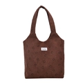 Bolso tote de pana marrón con patrones de caritas sonrientes y etiqueta blanca - Marrón