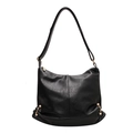 Bolso hobo grande negro de piel PU con detalles de anillos dorados y correa - Negro
