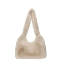 Creamy faux fur hobo bag with plush texture and minimalist crescent underarm design - Milk Tea