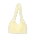 Pale yellow plush crescent shoulder bag with soft faux fur texture for women - Beige