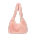 Pink faux fur crescent shoulder bag with plush texture and wide top handle - Pink