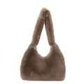 Gray-brown faux fur crescent shoulder bag with soft plush texture for winter style - Tan