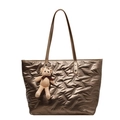 Borsa tote trapuntata bronzo con grande capacità e ciondolo orsetto beige all'uncinetto - Champagne (Con Ciondolo)