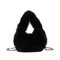 Bolso de mano minimalista de felpa negra con piel sintética suave y cadena metálica - Negro