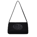 Chic black shearling shoulder bag for women with leather M-logo patch and slim strap - Black