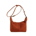 Borsa a mezzaluna in camoscio marrone con tracolla in pelle e fibbie dorate - Marrone