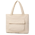 Bolso tote minimalista de nailon beige con bolsillo frontal grande para uso diario - Blanco Roto