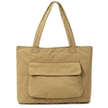 Bolso tote de nailon caqui minimalista con bolsillo frontal y correas reforzadas - Caqui