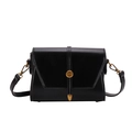 Chic black PU leather crossbody square bag with gold hardware and flap closure - Black
