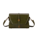 Olive green PU leather crossbody bag with golden metal buckle and trapezoid flap - Green