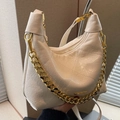 Retro white quilted hobo bag with chunky gold chain and adjustable leather strap - Off White