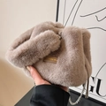 Fuzzy apricot plush bucket bag with silver chain strap and Love every day leather tag - Light Coffee