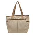 Large beige corduroy tote bag with brown straps and functional front pockets - Off White