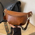 Borsa a tracolla retrò marrone in pelle testurizzata con tracolla etnica jacquard - Marrone