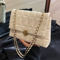 Quilted beige crossbody chain bag with golden rotary lock and diamond stitch pattern - Off White
