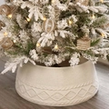 Cream knit Christmas tree collar with diamond pattern, festive tree skirt decoration - Knitted Wool, Off-White