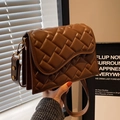 Brown geometric quilted shoulder bag with wide strap and luxury gold hardware - Coffee