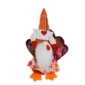 Herbst-Zwerg aus Plüsch mit orangefarbenem Karohut, Ahornblattkleid und Truthahnschwanz - Orangener Hut