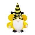 Nain en peluche thème abeille avec rayures jaunes et fleur sur fond blanc immaculé - Chapeau à rayures