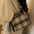 Sac fourre-tout classique en tweed à carreaux verts avec chaîne dorée pour femmes - Plaid Rouge Petit