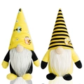 Pair of yellow bee gnomes with sunflower hats and plush white beards for spring decor - Full Collection Set