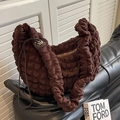 Dark coffee popcorn fabric tote bag with large capacity and adjustable drawstring detail - Coffee