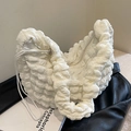 White quilted bubble texture nylon shoulder bag with adjustable side drawstring detail - Off White