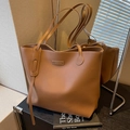 Deep brown oversized tote bag in textured faux leather with minimalist shoulder strap - Brown