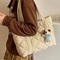 Bolso tote de nailon acolchado beige con colgante de perro y gran capacidad diario - Sin colgante / Blanco Roto
