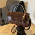 Borsa a mano vintage marrone in pelle e camoscio con finiture dorate e tracolla - Marrone