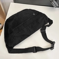 Borsa a tracolla da donna in velluto a coste nero con tracolla regolabile e stile retro - Nero