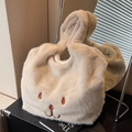Borsa tote in ecopelliccia beige con un simpatico motivo ricamato a forma di coniglio - Bianco Sporco
