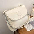 Cream white vintage underarm bag with thick silver metal chain and leather strap - Off White