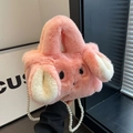 Borsa a tracolla in peluche rosa con cinturino di perle e morbida ecopelliccia - Rosa